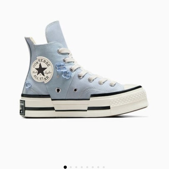 Converse High-Tops in Sky Blue with Floral Details - Picture 1 of 6